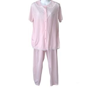 Vintage Nylon Pajama Set M Pale Pink Lace Collar Carole 36 Peter Pan